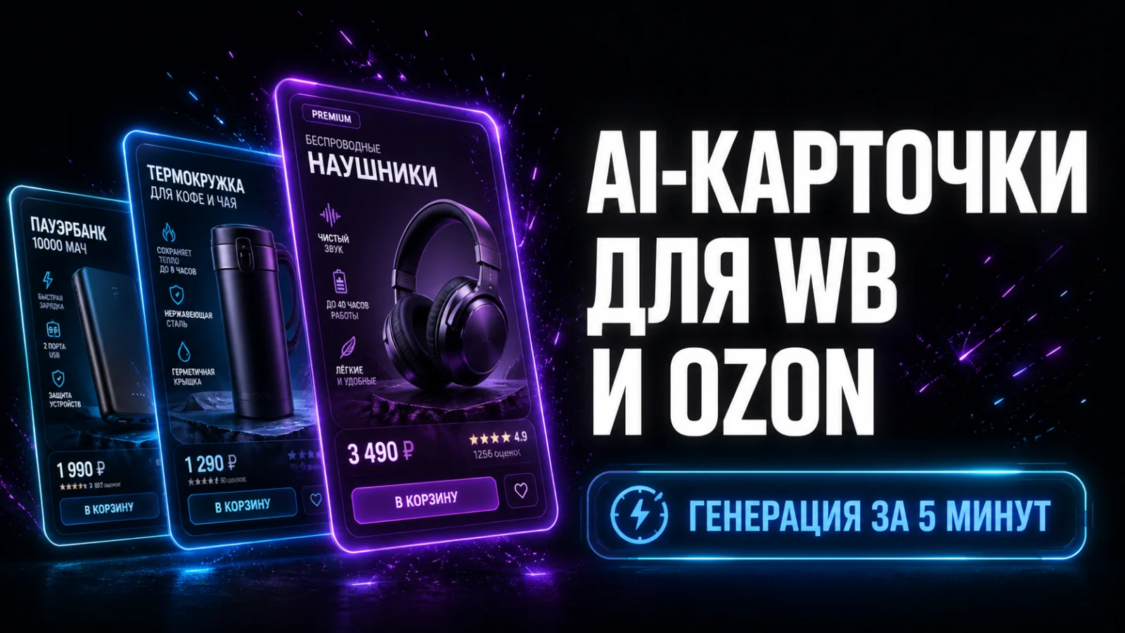 AI-карточки для Wildberries, Ozon и Яндекс Маркет 2026: графика и SEO-описания нейросетью за 5 минут